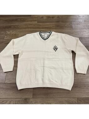 Vtg 90s Arnold Palmer XL Cream Golf Knit Sweater Embroidered